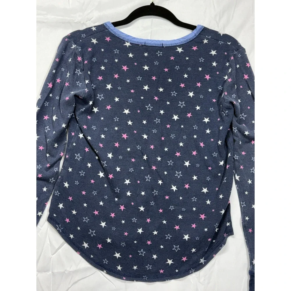 AQUA Women's Medium Navy Blue Star Pattern‎ Sleep-Wear Thermal Pajama Set